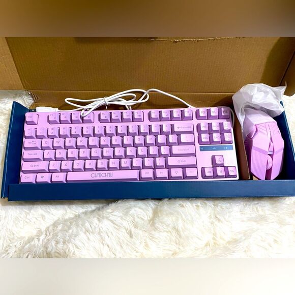 Wired USB plug and play Purple gaming keyboard with matching mouse NOB